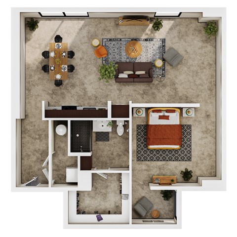 Floor plan for 1 bed, 1 bath, 1013 sqft